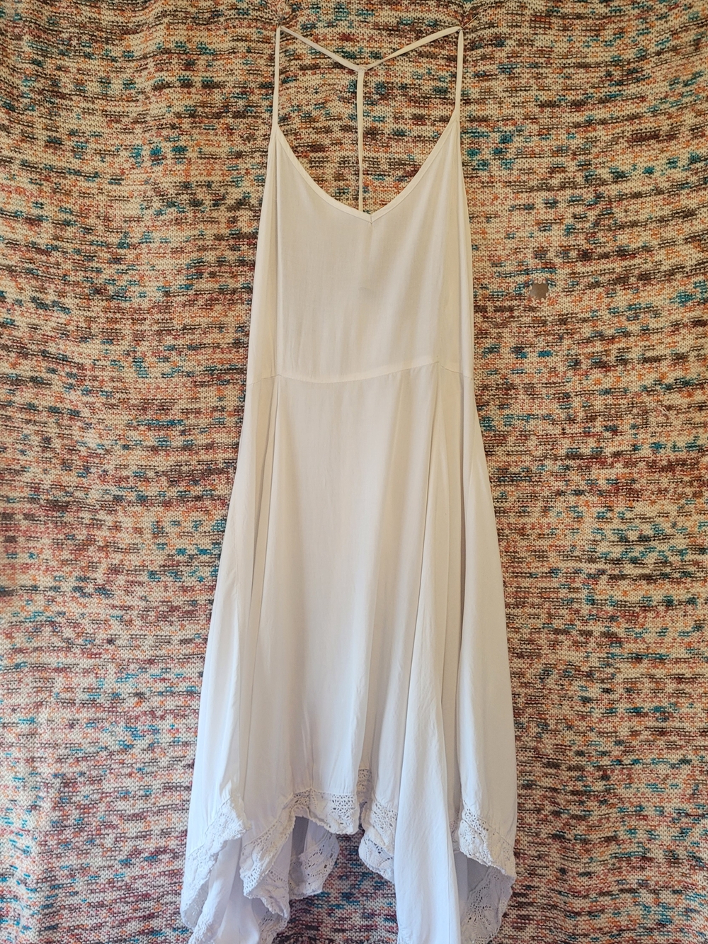 Cotton On White Asymmetrical Slip Dress with Crochet Hem